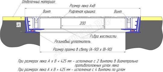 Напольный люк Технический съемный 54 мм, 1 створка Напольный люк Технический съемный 54 мм, 1 створка